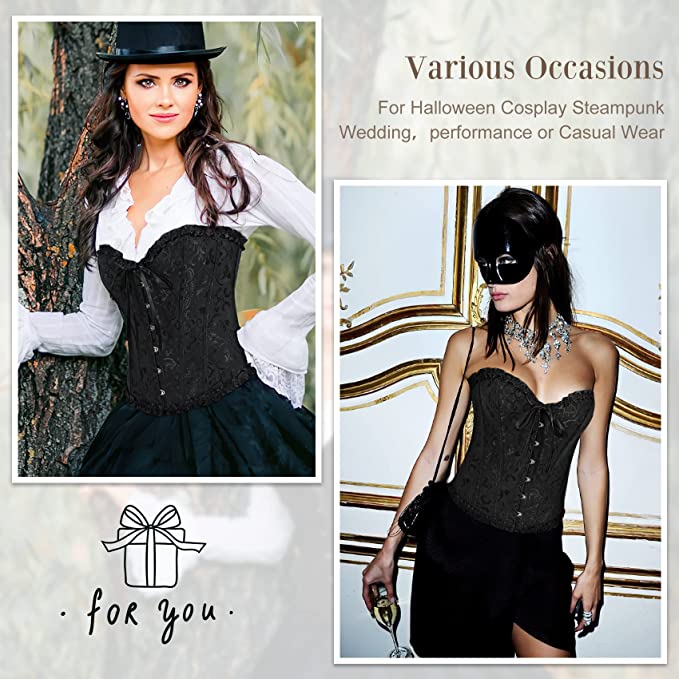 Women's Lacing Corset Top Satin Floral Boned Overbust Body Shaper Bustier