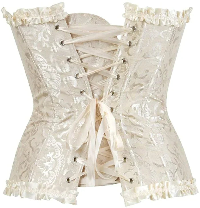 Women's Lacing Corset Top Satin Floral Boned Overbust Body Shaper Bustier