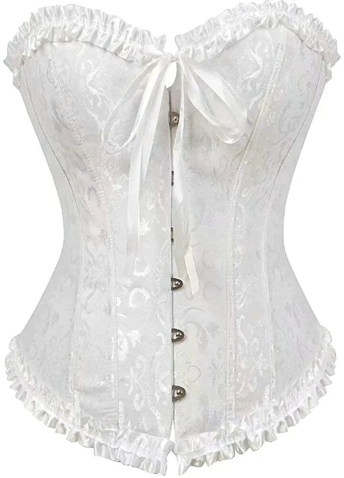 Women's Lacing Corset Top Satin Floral Boned Overbust Body Shaper Bustier