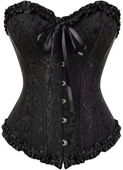 Women's Lacing Corset Top Satin Floral Boned Overbust Body Shaper Bustier